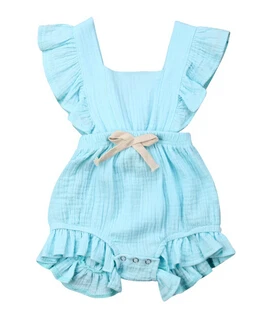 Летний однотонный комбинезон с оборками для новорожденных девочек от 0 до 24 месяцев, комбинезон, комбинезон, одежда для малышей - Цвет: Sky blue