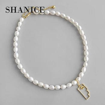 

SHANICE Korean S925 sterling silver necklace simple Baroque freshwater pearl abstract portrait female chain chocker wedding