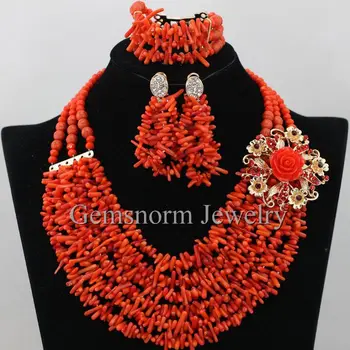 

Pretty 6 Layers African Women Coral Jewelry Set Fashion African Beads Party Jewelry Set Necklace Earrings Free Shipping CNR396