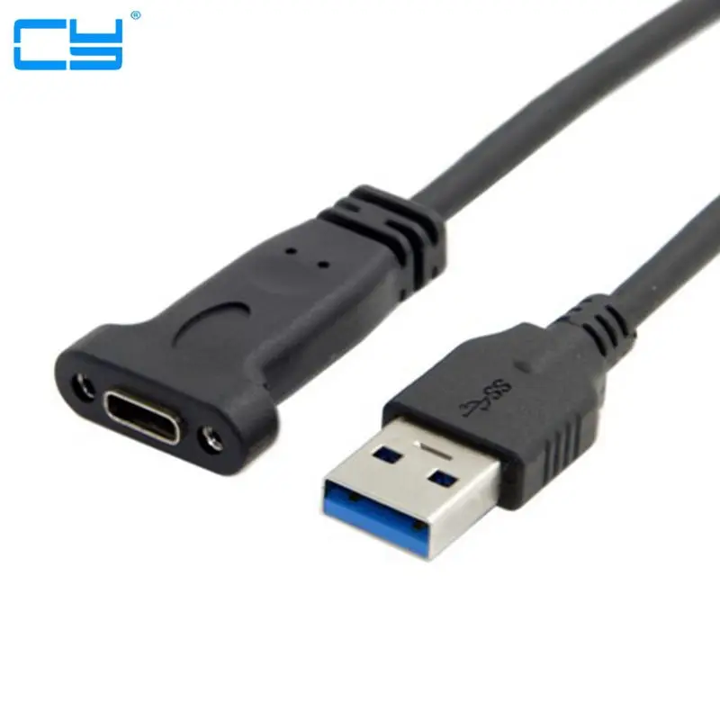 

0.2M USB-C USB 3.1 Type C TYPE-C Female to USB 3.0 A Male Data Cable 20cm with Panel Mount Screw Hole