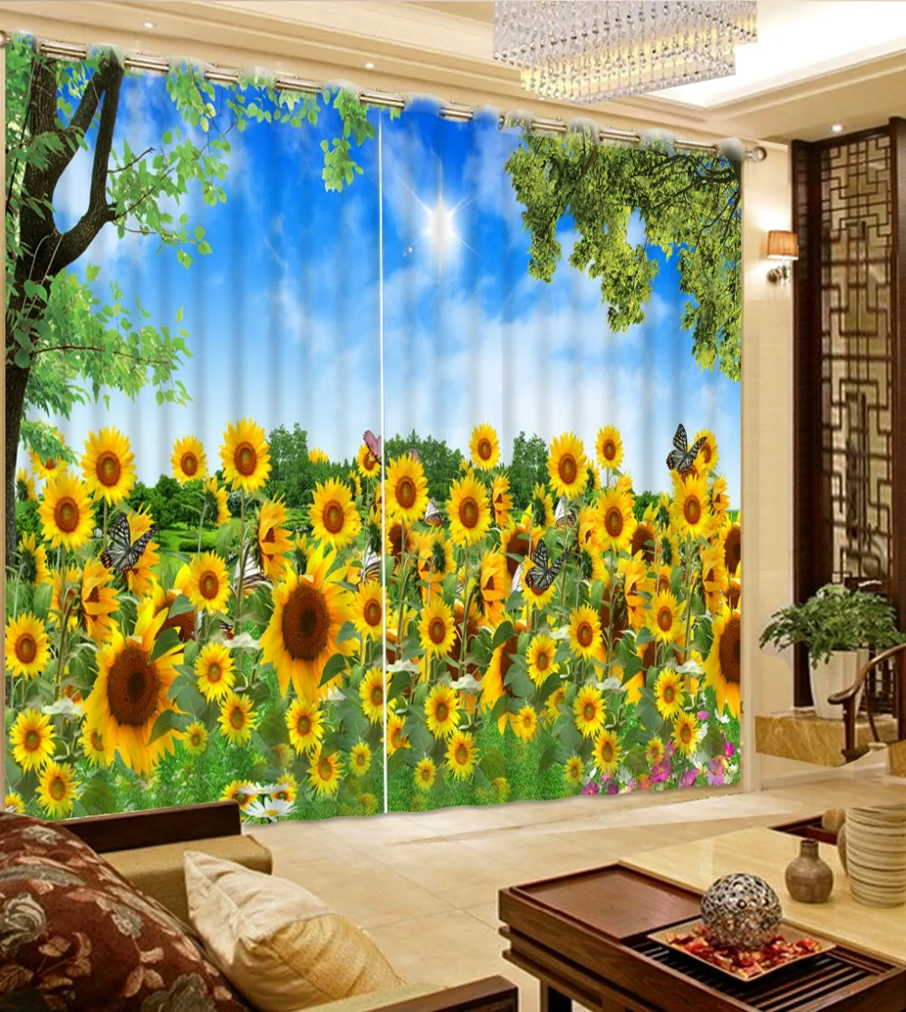 

Home bedroom decoration custom photo bedding window curtain living room sunflower 3d curtain bedroom blackout curtains