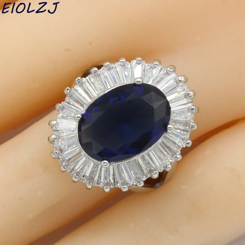 Buy EIOLZJ Oval Sun Dark Blue Stone Sterling Silver 925 Jewelry Ring For Women