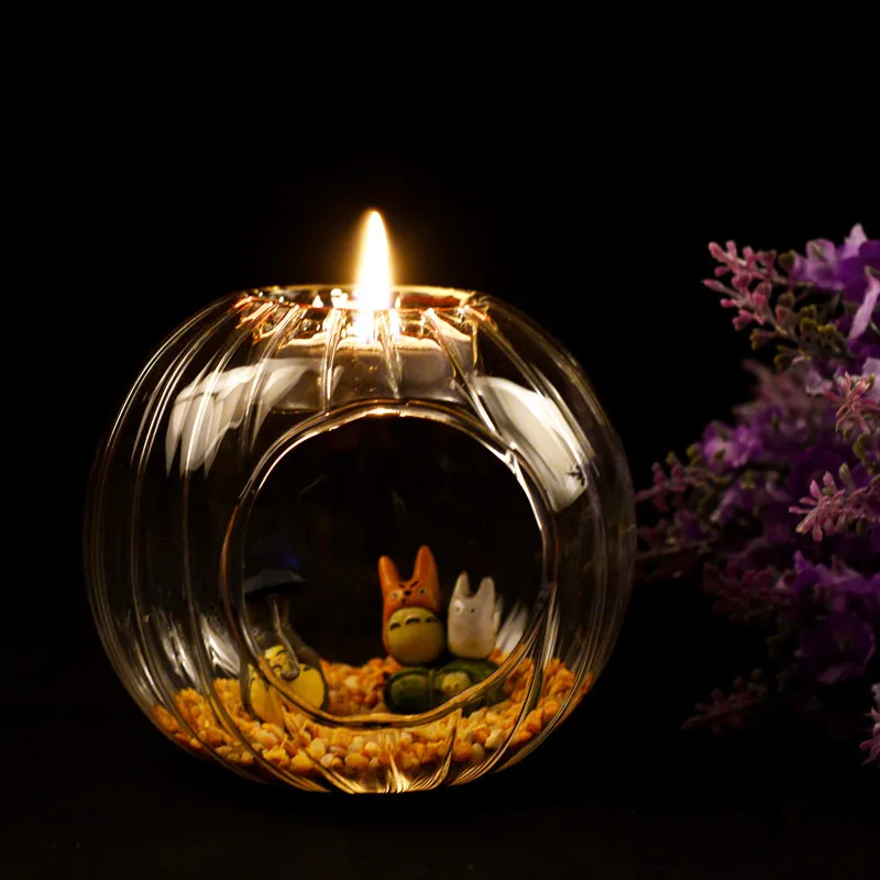 Diameter = 10cm Striped round European Glass Ball Candle Holder Home