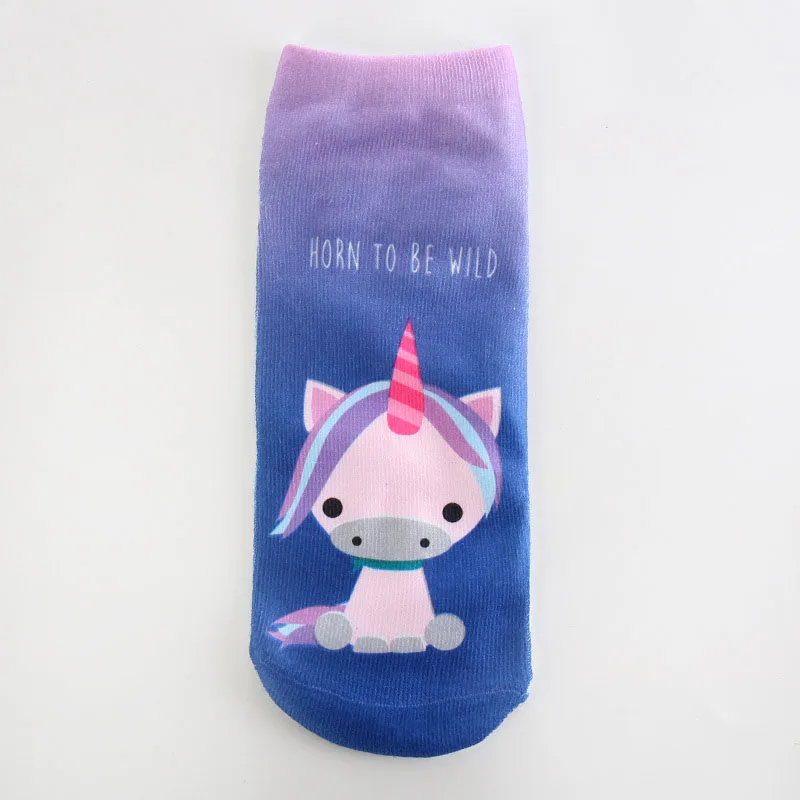 Trend Cute 3D Print Socks Women Ankle Socks Cartoon Animal Unicorn 3D Printing Sock Art Socks female - Цвет: 14