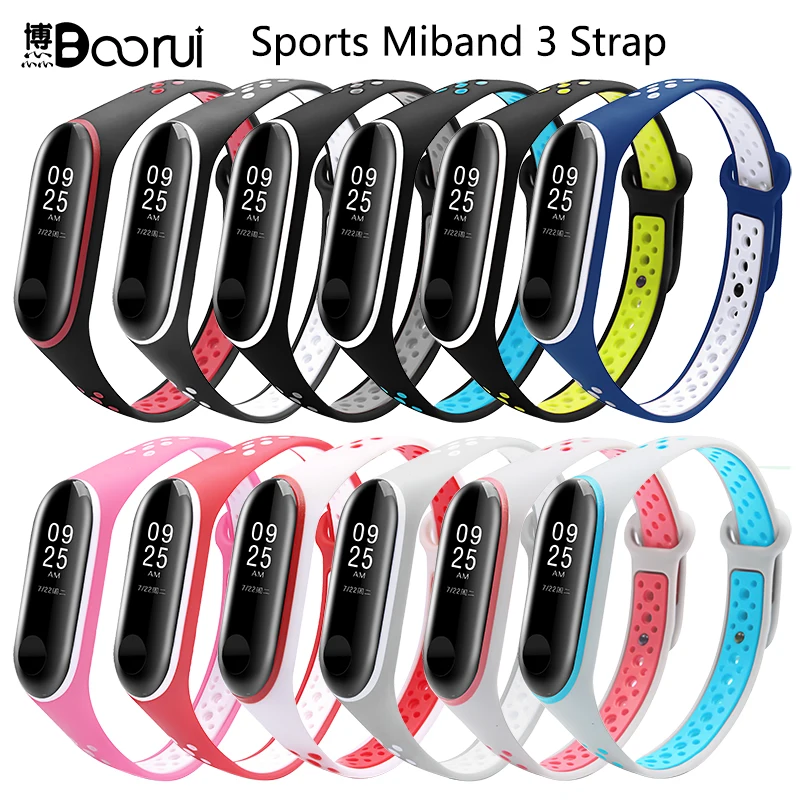 

BOORUI Sports Correa Miband 3 Strap Double Color Silicone miband 3 accessories wrist strap replacement for xiaomi mi 3 smartband