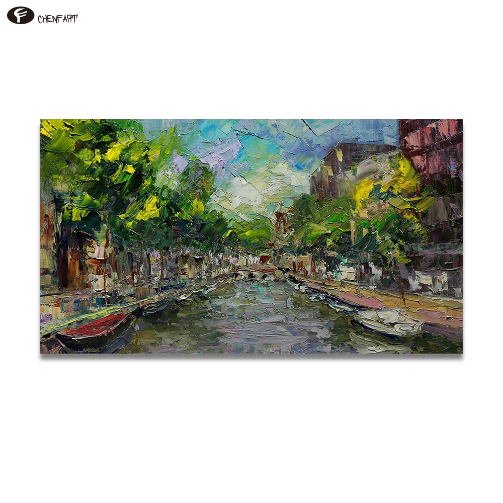 

CHENFART Oil Painting Amsterdam Painting Landscape Canvas for Living Room Posters Decorative Pictures no Framed