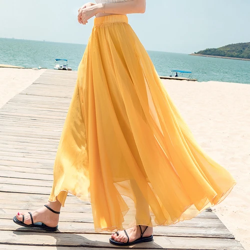 TingYiLi 15 однотонная Длинная пляжная юбка для лета юбка в стиле бохо черная серая зеленая синяя красная фиолетовая желтая Розовая белая женская юбка