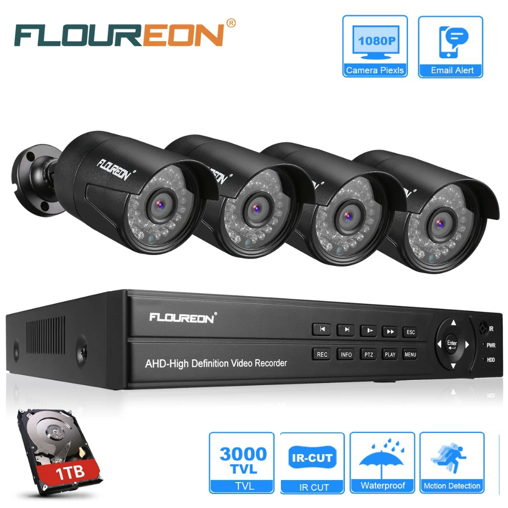 FLOUREON 8CH 1080N 5в1 HDMI CCTV AHD DVR 4 шт. 3000TVL наружная ИК камера 2.0MP Система видеонаблюдения 1