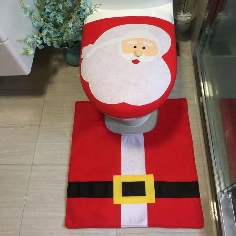 New Year Santa Claus Toilet Set Santa Snowman Toilet Seat With Foot Pad 2 Piece Set Red Decoration Family Party Holiday