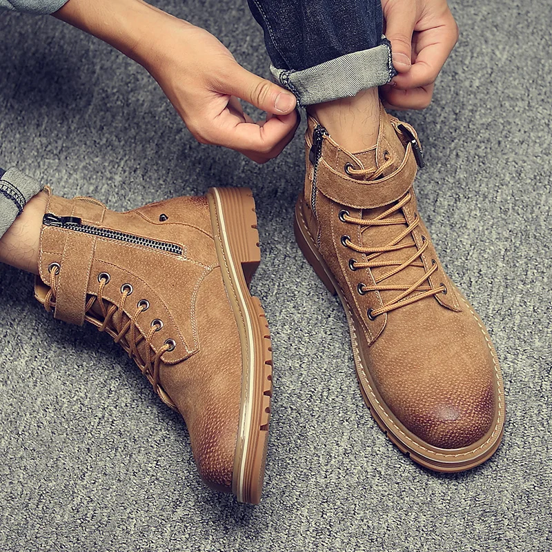 

Men's shoes Martin boots spring Korean style British short boots retro leather boots with high-top desert overalls