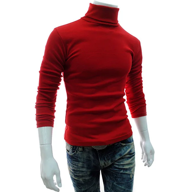2016 Men's Turtleneck Slim Fits Simple Sweater Solid Color Long Sleeve ...