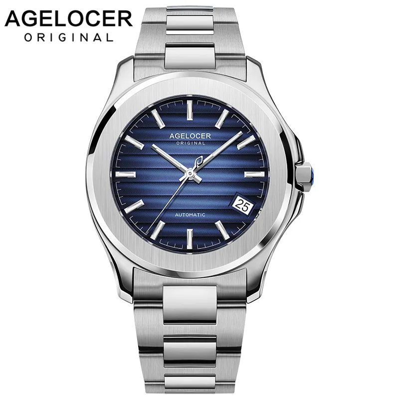 Agelocer Швейцарский Топ Бренд роскошные золотые часы 316l сталь Супер светящиеся часы автоматические часы для мужчин день с датой часы 6301D9