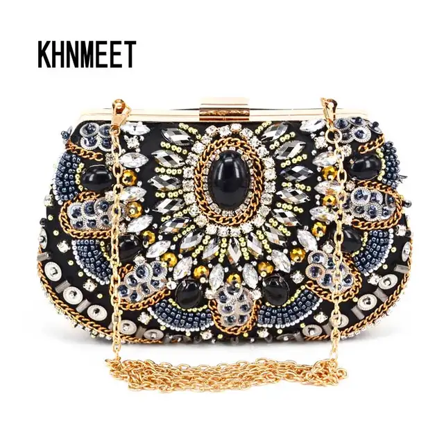 Fashion Crystal Women Evening Bag With Stone Beaded Clutch For Fashion Crystal Women Evening Bag With Stone Beaded Clutch For Elegant Las Banquet Handbag Black