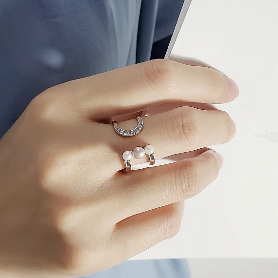 

[MeiBaPJ]Elegant 925 Sterling Silver Ring for Women Genuine Freshwater Pearl Finger Fine Jewelry High Quality