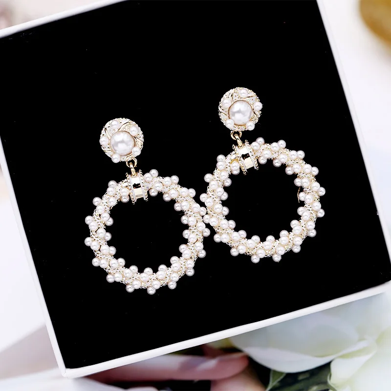 

Ruifan Korean Style Round/Square Shape Small Pearls Earrings Dangle Vintage Geometric 2019 Woman Earring Fashion Jewelry YEA340
