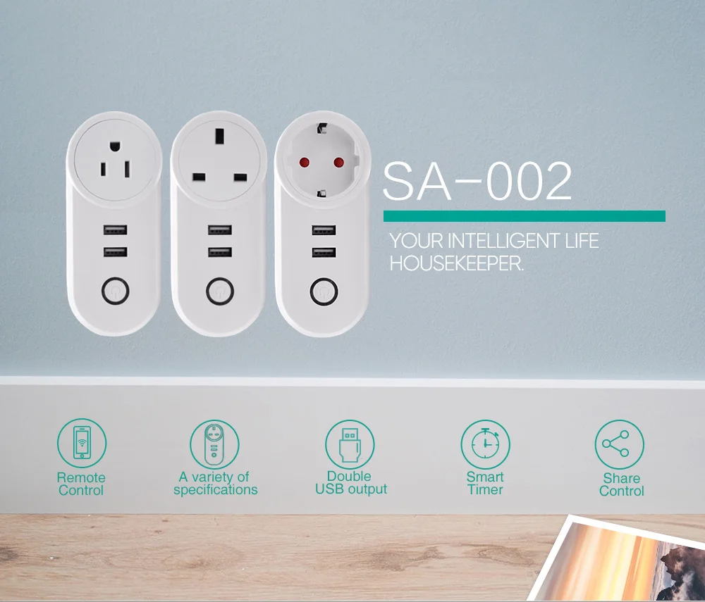 Wi-Fi Smart Plug умная розетка-переключатель 2 USB выход аудио управление Умный выбор времени Wi-Fi розетка работает с Amazon Alexa и Google