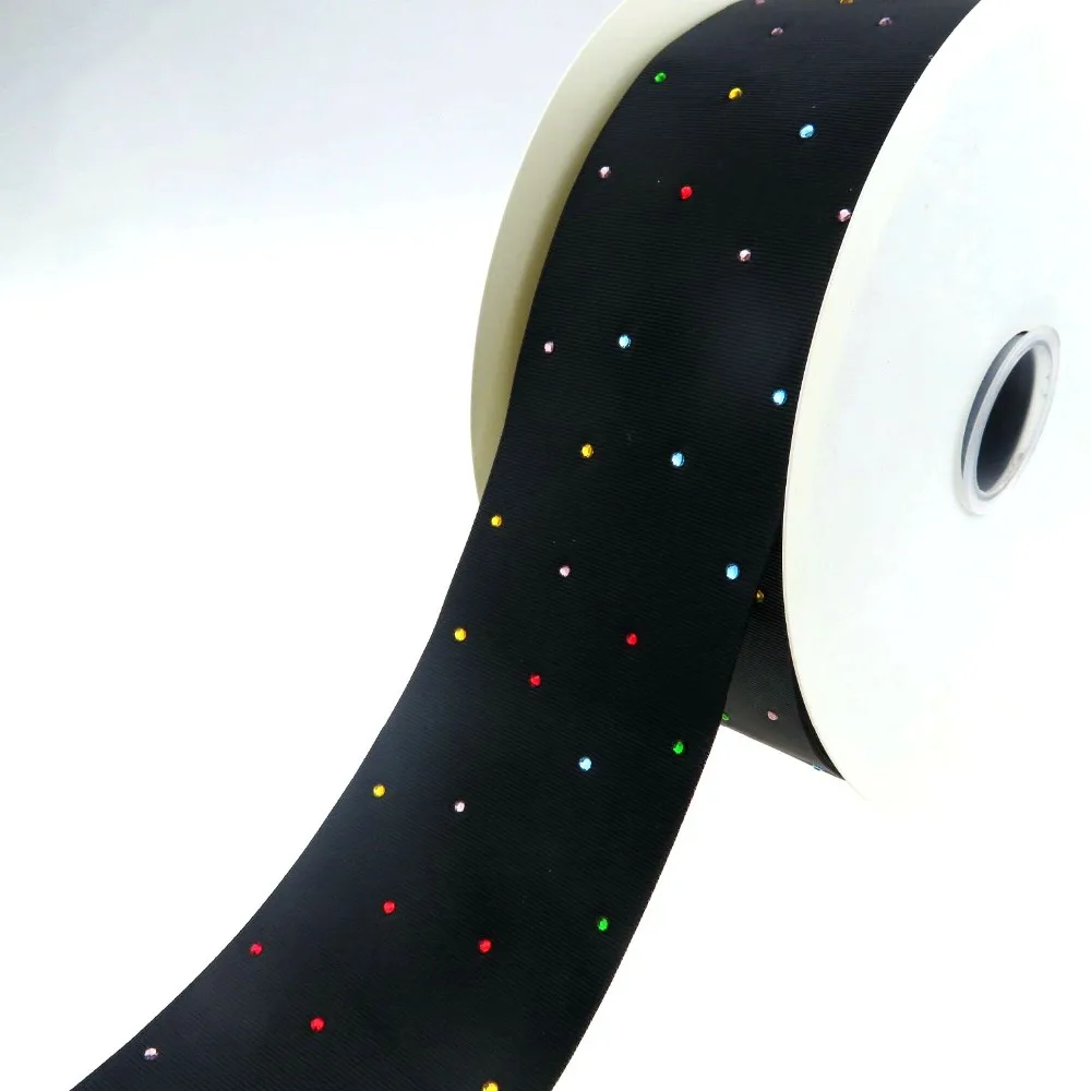 

BOCA 75MM rainbow rhinestone printed grosgrain ribbon, 50yards per roll , 196 colors for choose , shipping free
