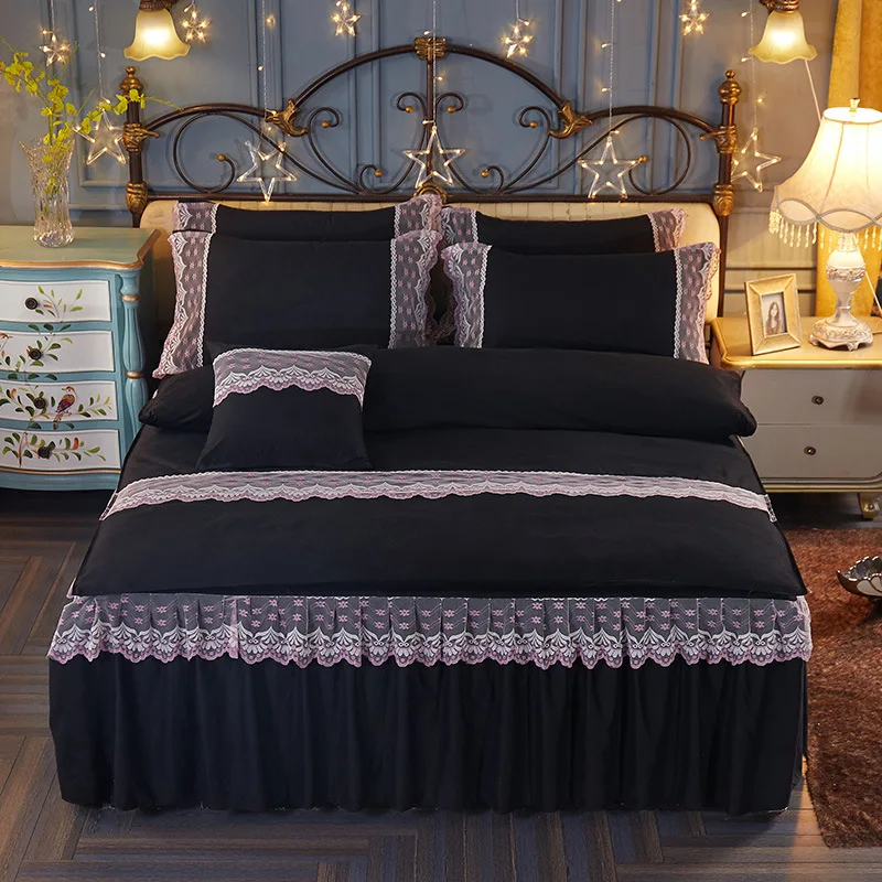 Кружева утолщение шлифовальный кровать юбка четыре набора сплошного цветное постельное белье осень и зима постельные принадлежности - Цвет: 10