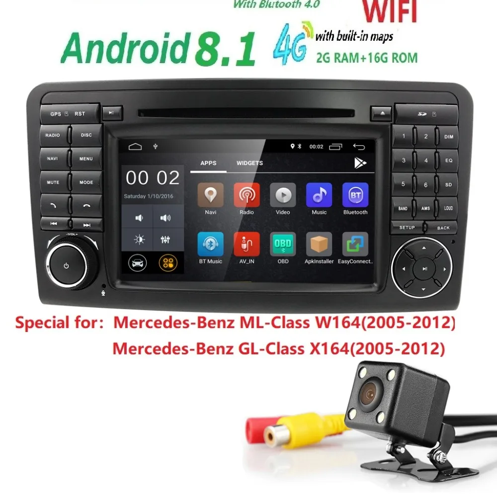 

7 Inch 2 Din IPS Android 8.1 Car Navigation DVD radio for Mercedes Benz ML GL W164 ML300 ML350 USB DVR TPMS OBD2 Reverse Camera