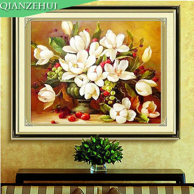 

QIANZEHUI,Needlework,DIY Vase Painting Flower Series silk Cross stitch ,Small picture gardenia Cross-stitch ,Wall Home decor