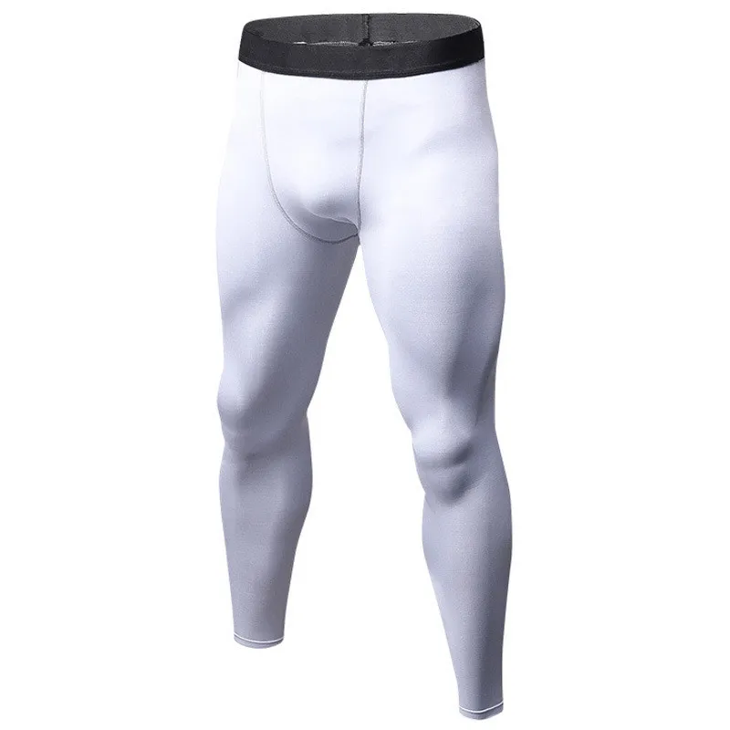 

2018 Men's Running Tights Pants White Polyester Outdoor Fitness Gym Leggings Man Sportswear Training Jogger Compression Pants