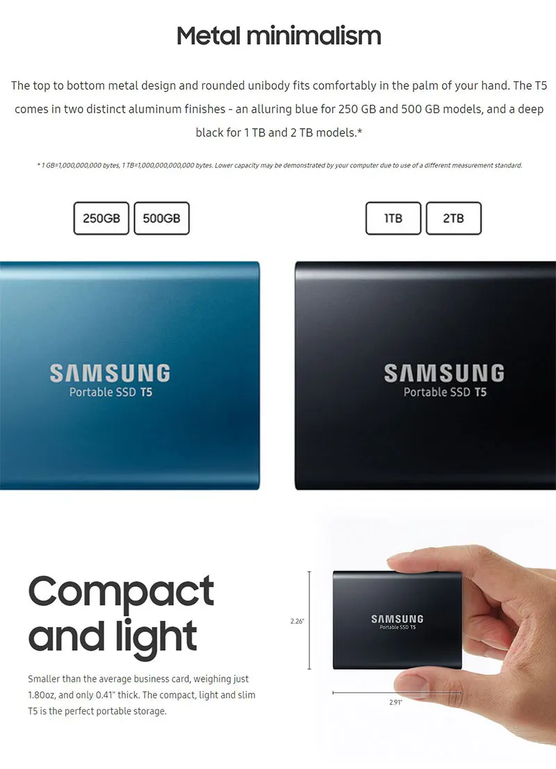 Samsung Внешний SSD T5 250GB 500GB 1 ТБ 2 ТБ внешний твердотельный накопитель портативный HD ssd USB 3,1 шифрование disco duro externo