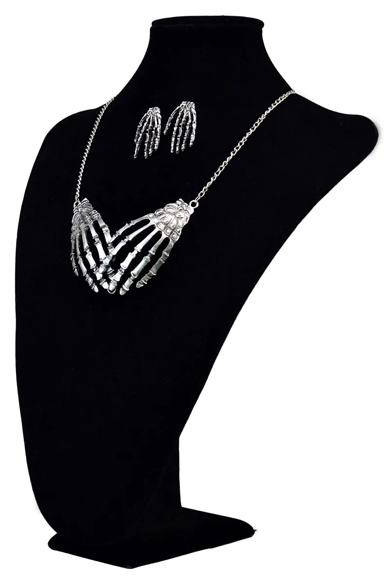 Punk style retro silver plated tiny bone hands pendant necklace set fashion jewelry, statement necklace - idealway_img1.cdn.tradew.com_7