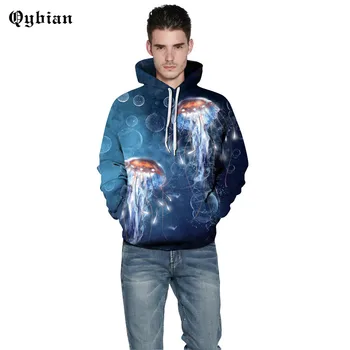 

Qybian NEW popular young men hoodies sweatshirt Pretty Undersea jellyfish printed winter streetwear boys tops brief style male