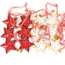 Decoraciones de Navidad 12 Uds. Estrella de metal vintage con campana pequeña decoración de árbol de Navidad 2019 Feliz Navidad para colgar en el hogar