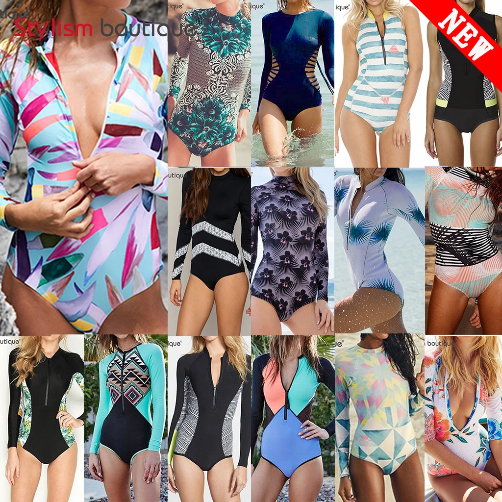 preço 2018 New One Pieces Swimsuit Rash Guard Mangas Longas Mangas Swimwear Rashguards Impresso Surf Wear Bodysuit Maiô