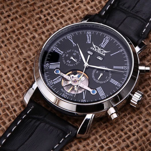 font b Jaragar b font Tourbillon Automatic Watch luxury mechanical brand watch leather strap AUTO