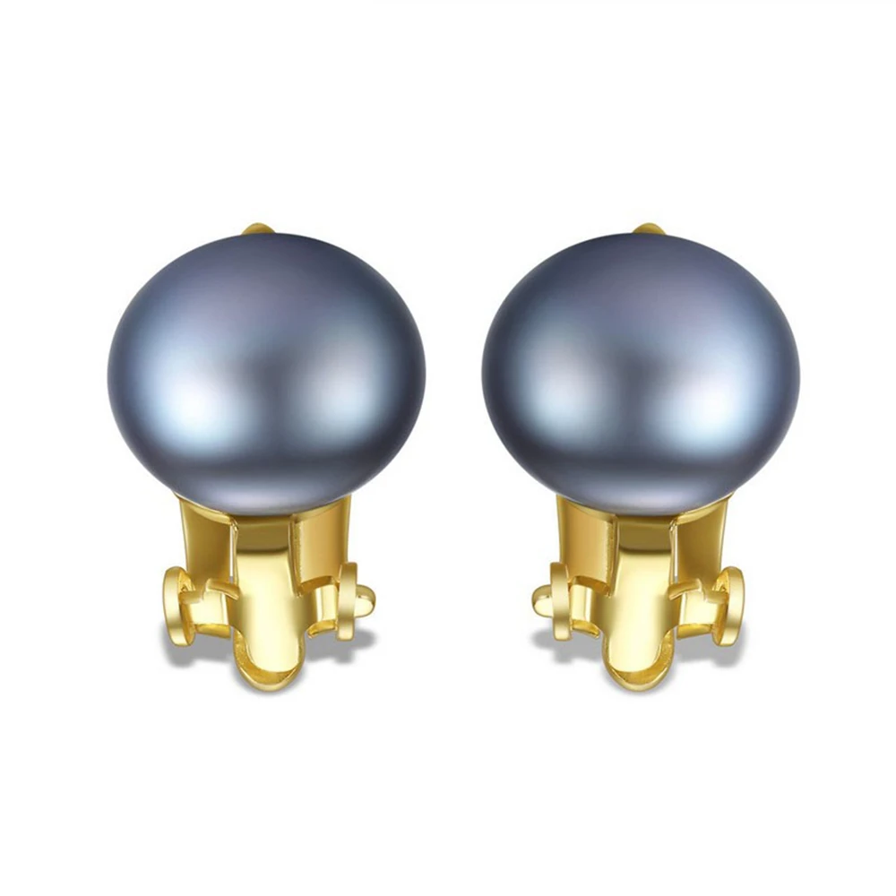 

E0008 Free Shipping Drop Shipping Gorgeous Gray Natural 3A 10-15mm Pearl Earring Clip Yellow gold White 925 Silver Jewelry