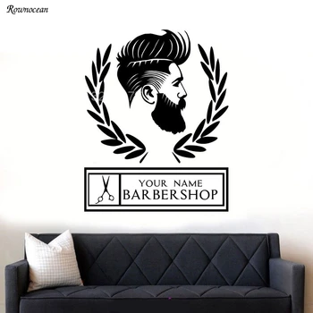 

Personalised Store Name For Barber Shop Hipster Man Silhouette Wall Art Sticker Decal For Window Waterproof BA02