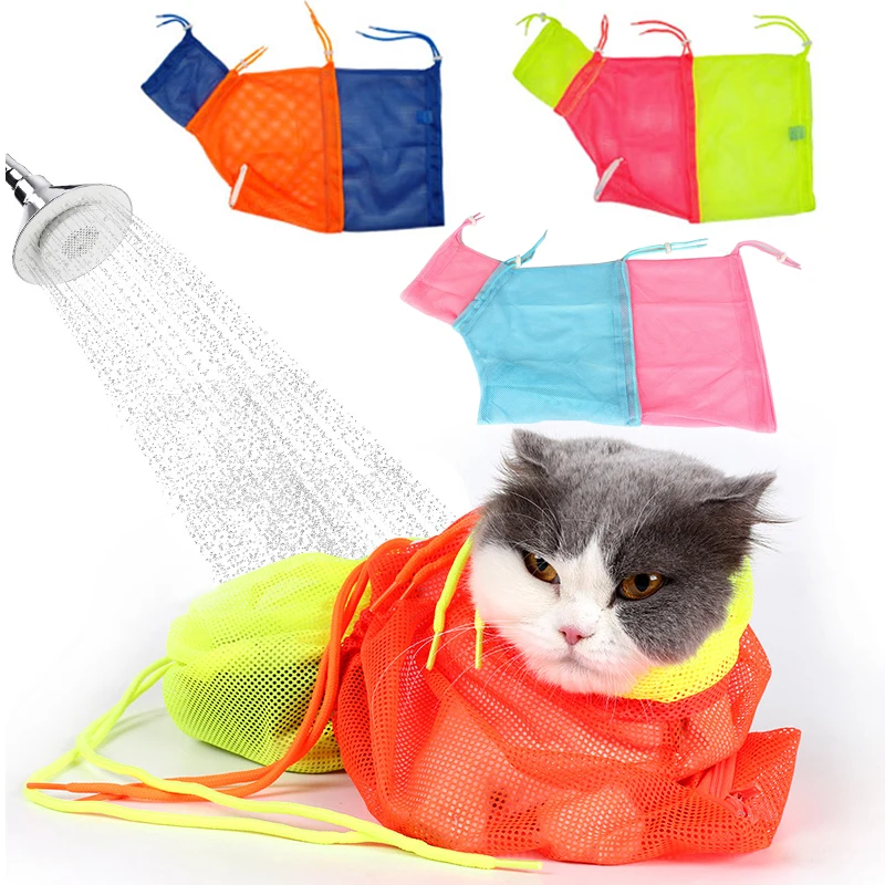 

Mesh Cat Grooming Bath Bag Cats Adjustable Washing Bags For Pet Bathing Nail Trimming Injecting Anti Scratch Bite Restraint