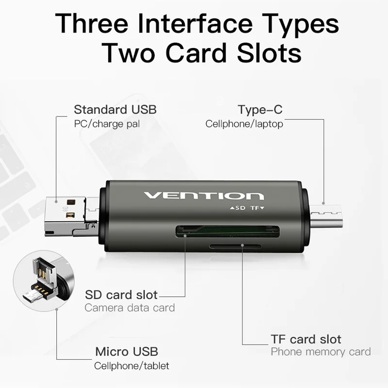 Vention Micro SD кард-ридер адаптер type C Micro USB SD карта памяти адаптер для MacBook ноутбука USB 3,0 SD/TF OTG кард-ридер