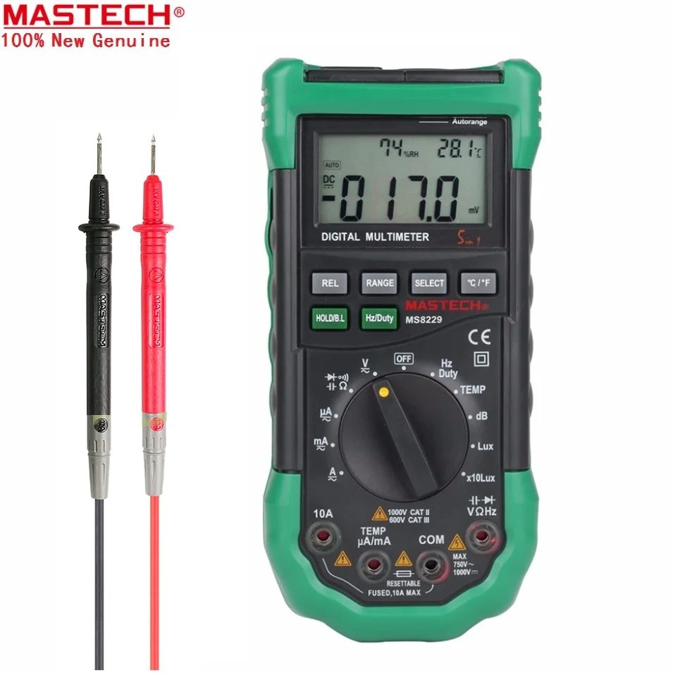 

Original Mastech MS8229 5 in1 Auto range Digital Multimeter Multifunction Lux Sound Level Temperature Humidity Tester Meter