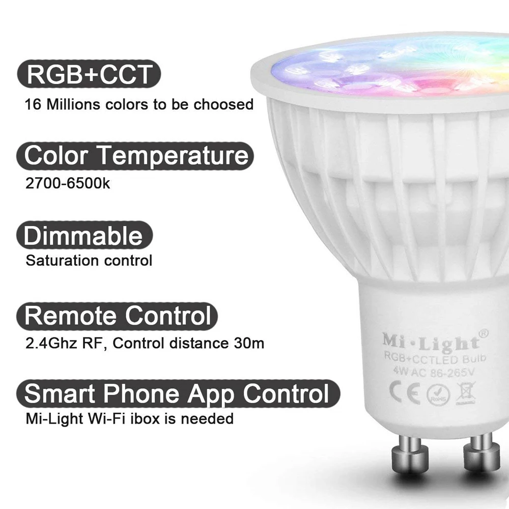 Mi. light 2 4G 12W Светодиодная лампа GU10 E27 E14 MR16 умная Беспроводная CCT RGBW RGBWW RGB + Wifi Alexa Smart