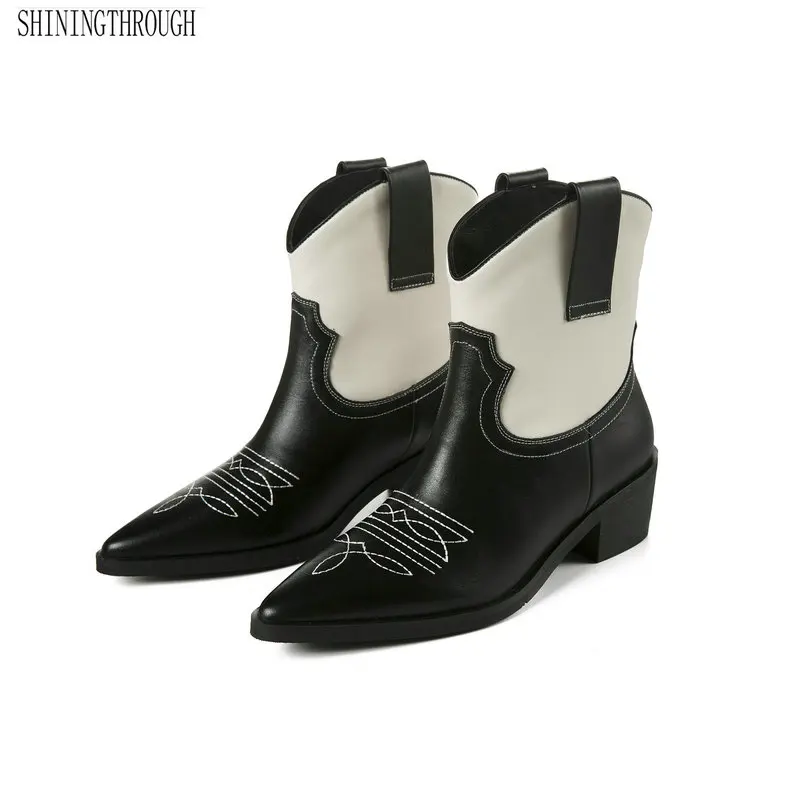 

Punk style Genuine Leather Chelsea Boots Square med Heels Women Ankle Boots 2019 Spring Autumn New Office Shoes woman