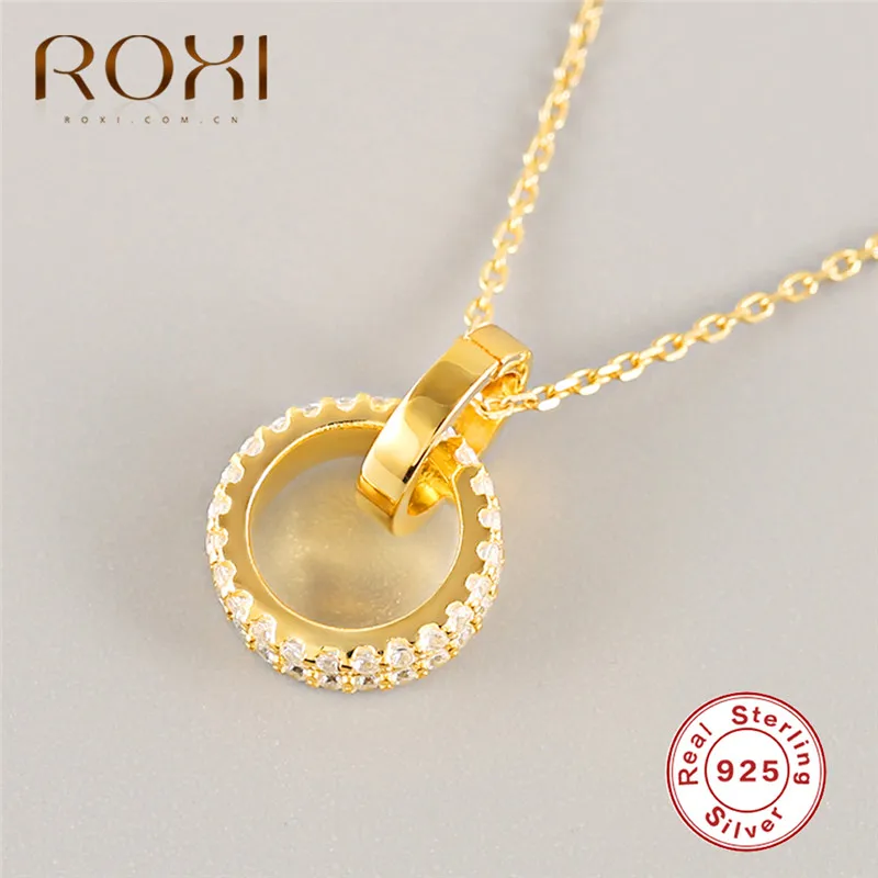 

ROXI Zircon Crystal Circle Pendant Necklace Women 925 Sterling Silver Necklace Clavicle Chain Necklace Wedding Party Jewelry