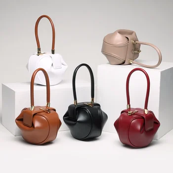 

Leather women handbags 2018 fashion retro ladies portable jingle dumplings wonton tote bag