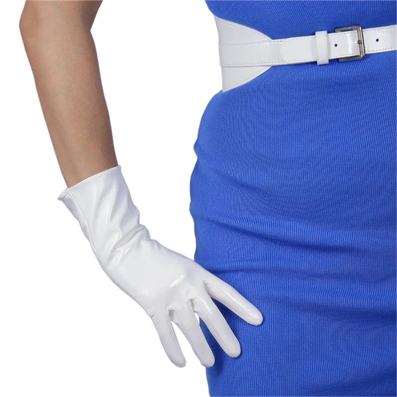 Patent Leather Gloves Female Medium And Long Section Synthetic Leather 28cm Long Woman Gloves Imitation Genuine Leather P35