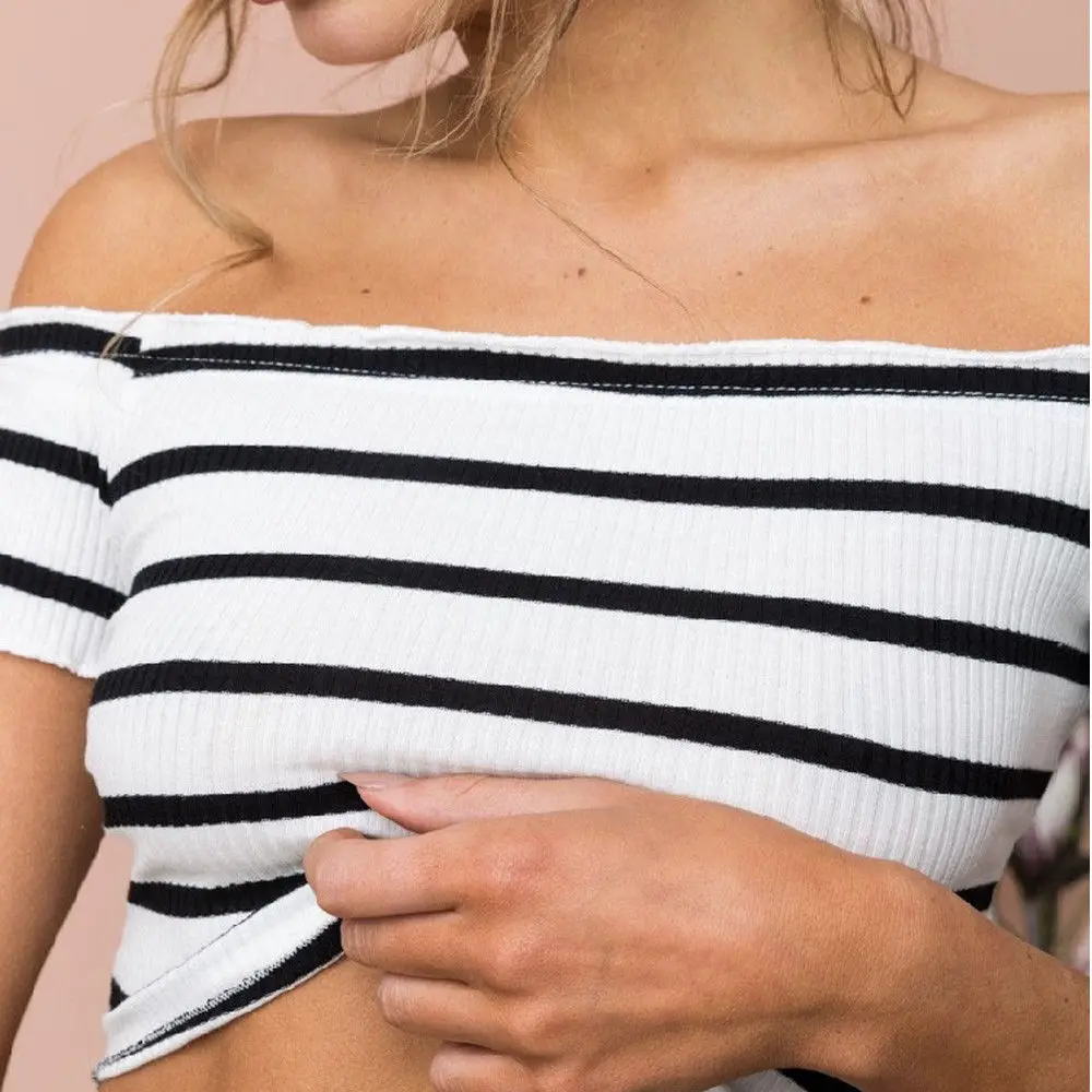Американская Женская Летняя Сексуальная Повседневная короткая футболка с открытыми плечами укороченный Топ майка - Цвет: Белый