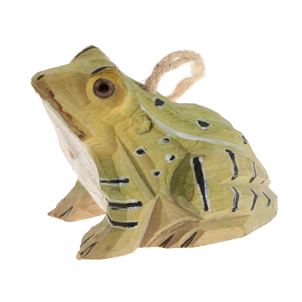 100% Hand Carved Owl & Frog Hanging Animal Statue Figurines Sculpture Wooden Hanging Ornament Home Garden Rustic Decorations