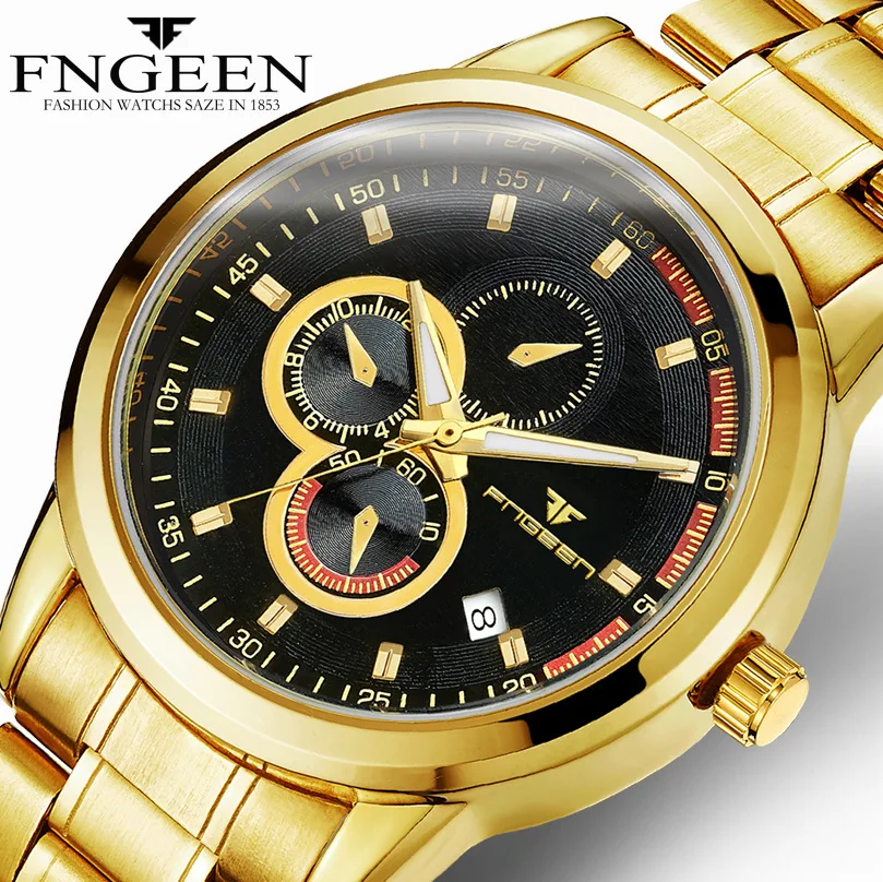 

business men watch FNGEEN brand mens watches Automatic mechanical steel waterproof calendar man wristwatch