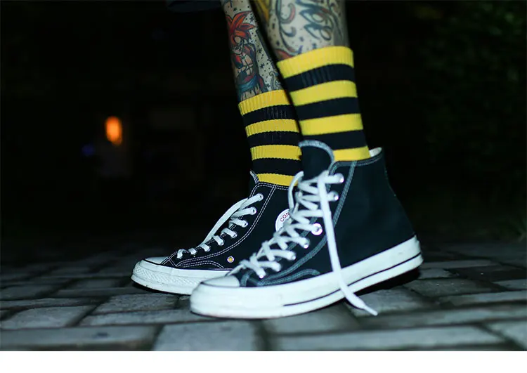 Imincn 1 пара дизайн молодые люди в стиле "хип-хоп", в полоску, из хлопка для танцев уличная модная женская обувь черного, желтого и белого цвета, носки - Цвет: Золотой
