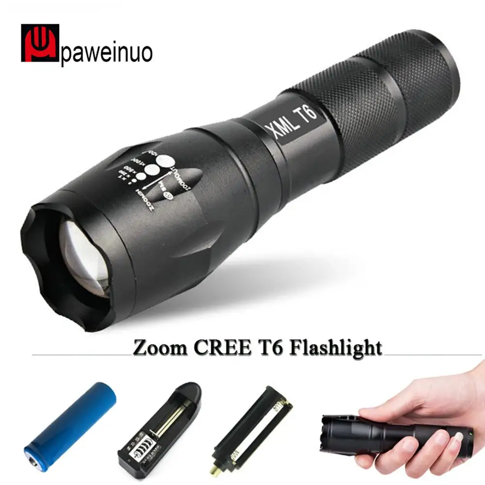 

led flashlight Police tactical high power CREE XML T6 LED Flashlight waterproof Torch lamp AAA OR 18650 rechargeable battery