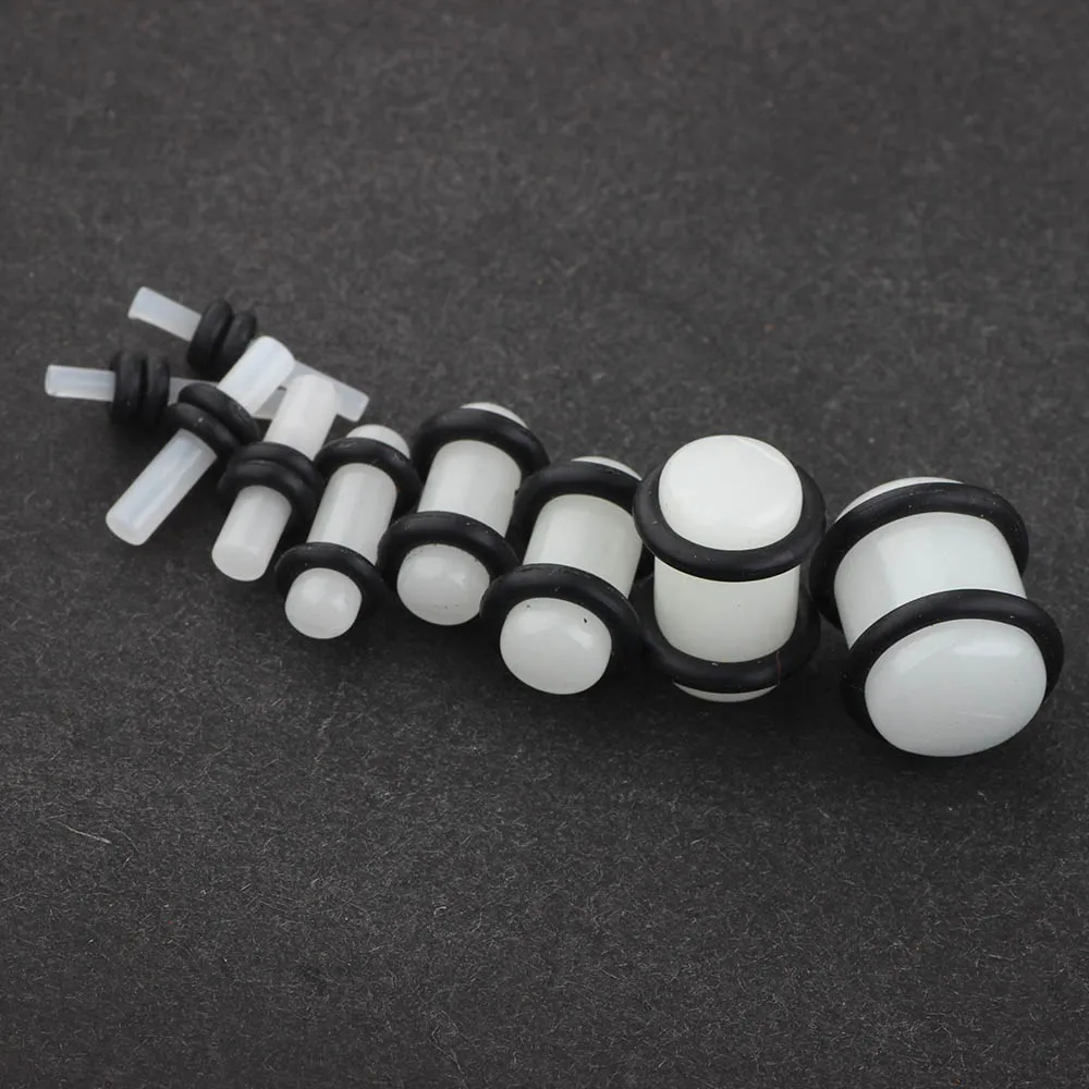 JUNLOWPY Ear Bone Piercing Acrylic White Black Grow In the Dark Earring Gauge Expander Stretcher Plug and Tunnel Piercing 100pcs