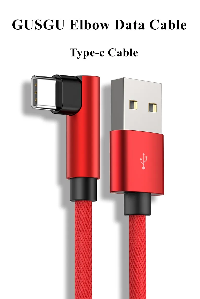 GUSGU 90 градусов usb type-C кабель для мобильного телефона 2A данных USB C зарядное устройство Шнур адаптер Тип c кабель для samsung S9 S8 Xiaomi Oneplus 6