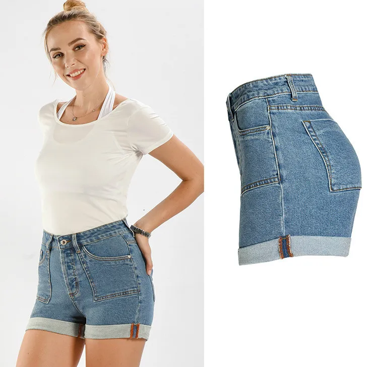 LOGAMI High Waist Summer Sexy Denim Shorts Women Pocket Button Slim Short Jeans Women'S Casual Shorts Plus Size 4XL