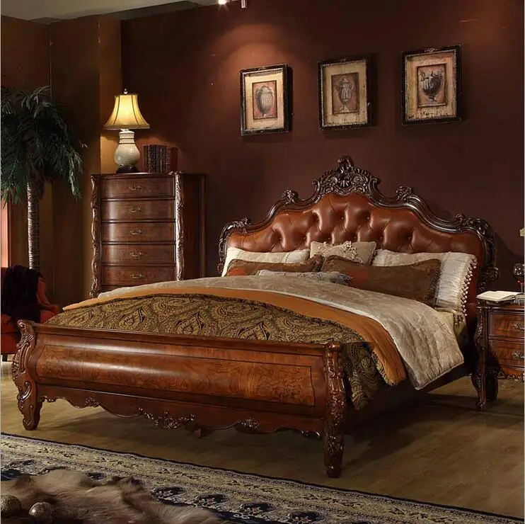 high quality European antique bed French bed 1.8 m king size American style genuine leather p10270 high quality European antique bed French bed 1.8 m king size American style genuine leather p10270